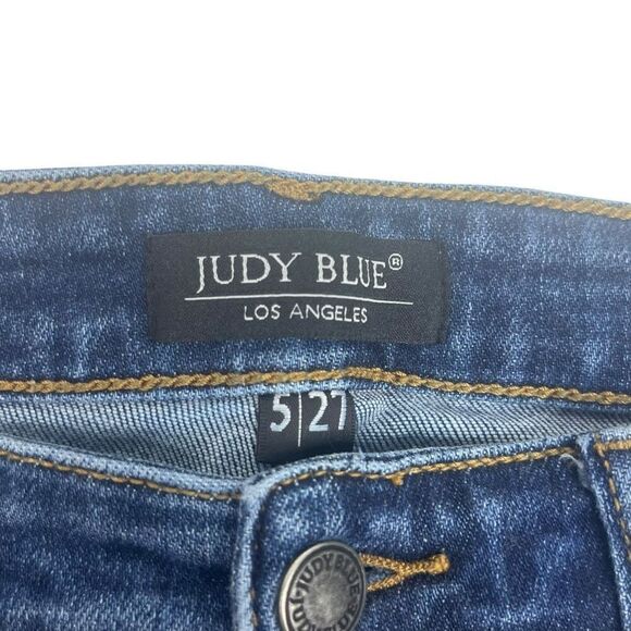 Judy Blue Womens Distressed Slim Straight Jeans Blue Denim Medium Wash Size 5/27 - Picture 5 of 16